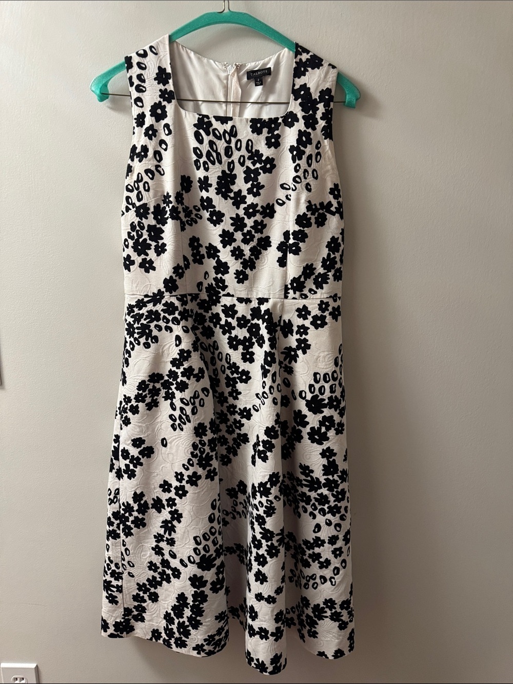 Talbots Black & White Floral Sleeveless Fit-and-Flare Dress